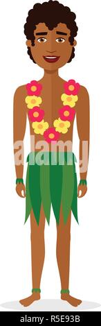 L'homme dans les vêtements nationaux hawaïenne vacances dans les îles hawaïennes vector personnage télévision isolated on white Illustration de Vecteur