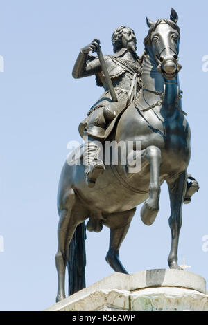 Statue équestre du roi Charles 1er à Trafalgar Square, London,UK. créée par le sculpteur français Hubert Le Sueur en1633. Banque D'Images