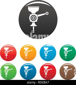 Hachoir à viande à la main icons set 9 vecteur de couleur isolé sur blanc pour toute conception Illustration de Vecteur