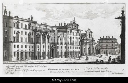 Siège de la Propaganda Fide à Rome. . Il nuovo teatro delle fabriche et edificii dans prospettiva di Roma moderna (disegnate ... et intagliate da G. B. F. Date dans direttione con luce, e cura da G. J. Rossi) libro primo (-terzo Libro Quarto.-Il ... disegnato et intagliato da A. Specchi con ... direttione di D. de Rossi.). [Rome], 1665-99. Source : 744.b.19 page 9. Auteur : Giovanni Battista FALDA. Banque D'Images