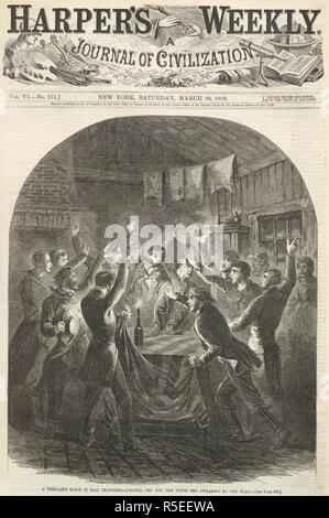 "Une scène palpitante dans l'est du Tennessee - Colonel Fry et l'Union des hommes par l'assermentation d'un drapeau. Harper's Weekly. New York, mars 29, 1862. Guerre civile américaine. Source : Harper's Weekly vol.VI, no274. Langue : Anglais. Banque D'Images