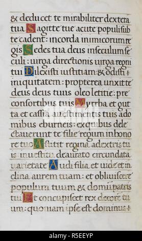 La page de texte ; Psaume 44. Mirandola Heures. Italie, vers 1490-1499. [Ensemble] folio page Texte de la heures de la Vierge. Psaume 44 Image prise de Mirandola Heures. Publié à l'origine/produit en Italie, vers 1490-1499. Source : ajouter. 50002, f.50v. Langue : le latin. Banque D'Images