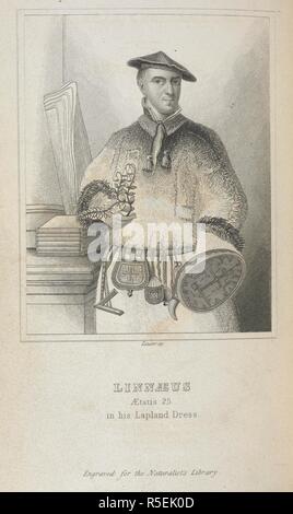 Carl von Linné, aussi connu après son ennoblissement comme Carl von LinnÃ©, était un botaniste suédois, médecin, zoologiste et. Dans sa robe de Laponie. Une histoire de la quadrupèdes. Dans : Jardine (Sir W.) Bart. La bibliothèque du naturaliste, etc. 1843. Source : 1150.a.7 vol.1. Frontispice. Auteur : MacGillivray, William. Banque D'Images