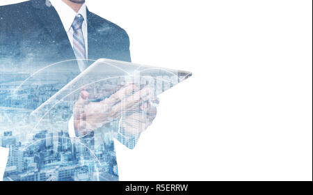 Double exposition, et la ville. Réseau d'affaires et de la communication Banque D'Images