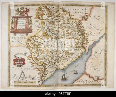 Plan de Monmouth, au Pays de Galles. L'Atlas de lord Burghley. Des cartes des comtés de l'Angleterre et au Pays de Galles, imprimées et colorées ; à partir de dessins de Christopher Saxton. L'Angleterre [Londres], 1579. Source : Royal 18 D. III f.101. Langue : Anglais. Banque D'Images