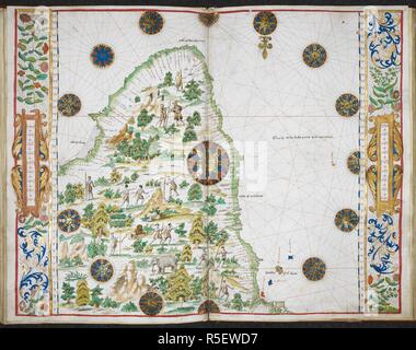 Graphique de l'Afrique du Sud à partir de 15Å' sud sur la côte est à 6Å' le nord de la côte ouest. Jean Rotz, Boke d Idrography (le 'Atlas' Rotz). 1542. Source : Royal 20 E. IX, SS15V-16. Langue : Anglais. Banque D'Images