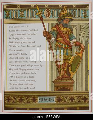 Magog, l'une des statues en bois de la Guildhall. Illustration de "London ville™. London town. Marcus Ward & Co. : Londres, 1883. Image prise de : Londres Ville. Versets par Felix Leigh. Source : 12805.s.9, page 39. Auteur : grue, Thomas. Banque D'Images
