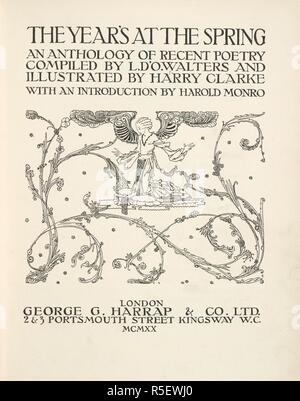 Page de titre illustré. L'Année est au printemps. Une anthologie de la poésie récente. Compilé par L. D'O. Walters, et illustré par Harry Clarke, etc. Londres : G. G. Harrap & Co., 1920. Source : 11603.h.21 page de titre. Auteur : CLARKE, Harry. Walters, Lettice D'Oyley. Banque D'Images