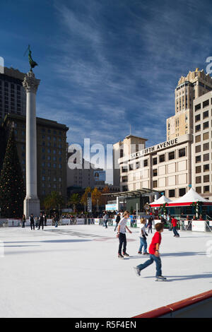 États-unis, Californie, San Francisco, le centre-ville, l'Union Square, patinoire Banque D'Images