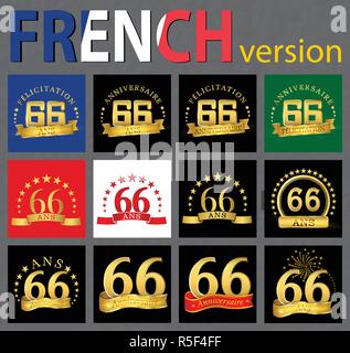 Numéro de série de 66 (soixante-six ans) célébration du design. Anniversaire nombre d'éléments de modèle pour votre fête d'anniversaire. Traduit de l'anglais Illustration de Vecteur