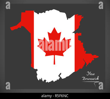 New Brunswick Canada map avec le Canadien national flag illustration Banque D'Images