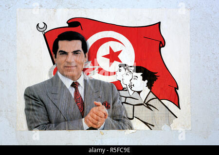 Poster avec le président Ben Ali, Sfax, Tunisie Banque D'Images