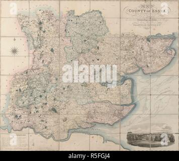 Site du comté d'Essex. Site du comté d'Essex, à partir d'un sondage effectué dans l'année 1824 par C. & I. Greenwood Échelle de milles terrestres, 8[  = 200 mm.--1 pouce  = 1 mile]. (Vue Ouest d'Audley End House, près de Saffron Walden). Londres : Greenwood, Pringle & Co., le 1er juillet 1825. Source : Maps.C.23.b.6. Langue : Anglais. Banque D'Images