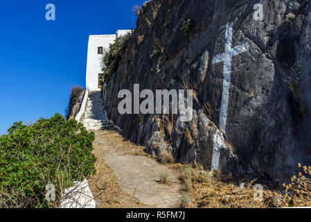 Saint John sur la falaise de l'île de Cythère en monastère, Grèce, Europe Banque D'Images