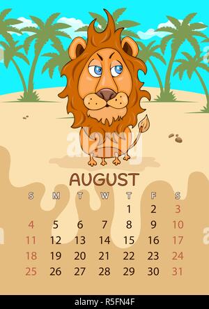 Calendrier pour 2019 avec cartoon funny animals, dessin à la main, vector illustration. Colorée, lumineuse Conception d'un calendrier mural avec painte à bascule Illustration de Vecteur