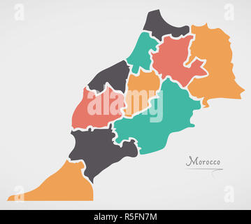 Carte du Maroc avec les Etats et les formes rondes modernes Banque D'Images