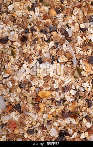 Céréales Muesli aux fruits, graines et noix background Banque D'Images