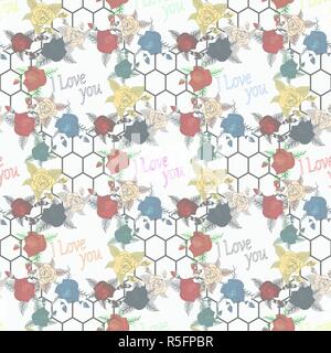 Motif florale avec des couleurs rouges et roses sur fond blanc. Illustration vecteur eps10. Illustration de Vecteur