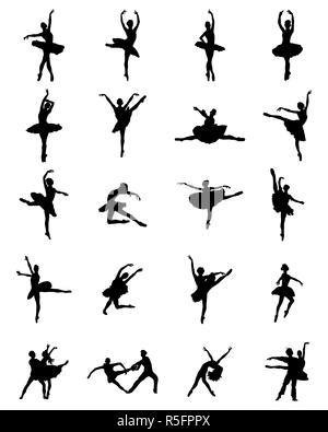 Ballerines de silhouettes noires sur fond blanc, vector Banque D'Images