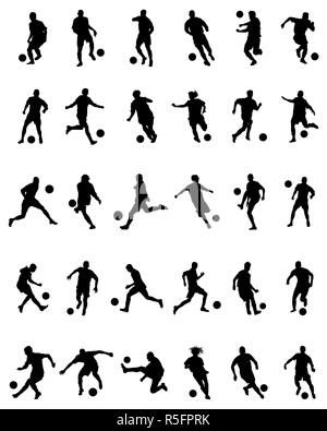 Silhouettes noires des joueurs de football sur un fond blanc Banque D'Images