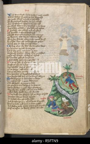 Tirant des flèches d'Hercule à Nessus et Deianira. La chute des princes , abrégé. L'Angleterre, S. E. (probablement Suffolk Bury St Edmunds, peut-être) ; c. 1450 - c. 1460. Source : Harley 1766, f.70. Langue : Anglais. Auteur : BOCCACCIO, Giovanni. LYDGATE, John. Banque D'Images