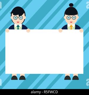 Design business copie vide texte espace pour la promotion de site web Annonce Bannière isolée modèle. Les hommes et les femmes en uniforme debout Holding Blank Placard Ban Illustration de Vecteur