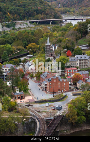 USA, West Virginia, Harpers Ferry, Parc historique national Harpers Ferry, high angle view from Beijing Rocks Banque D'Images