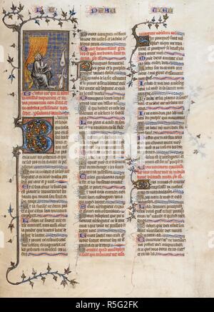 Une miniature de David jouant des instruments de musique. La Bible historiale Ã©tÃ©e (Genèse - Psaumes). La France, l'Europe centrale (Paris ?) ; 1357. Source : Royal 17 E. VII, f.231. Langue : Français. Auteur : GUYART DES MOULINS. Banque D'Images