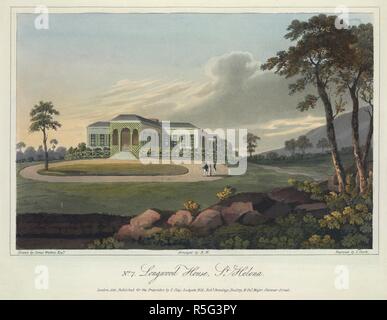 Longwood House, Sainte-Hélène. Longwood House, Sainte-Hélène. Dans : une série de vues. Londres, 1821. Source : Maps.3.C.38, 7. Langue : Anglais. Auteur : Wathen, James. Banque D'Images