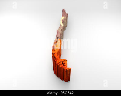 Chili texturé 3d carte avec un drapeau chilien sur fond blanc Banque D'Images