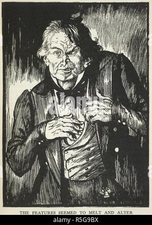 "Les fonctionnalités semblait fondre et modifier". La transformation du Docteur Jekyll à Mr Hyde. L'étrange cas du Dr Jekyll et M. Hyde. Le prince Otto avec illustrations par Edmund J. Sullivan. Macmillan & Co. : Londres, 1928. Source : 012618.ee.38, en face 64. Langue : Anglais. Banque D'Images