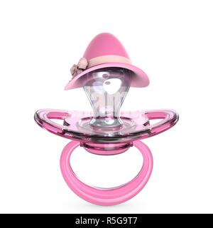 Sucette de bébé rose avec lady hat 3D symbole Bébé fille Banque D'Images