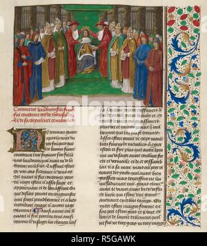 Couronnement de Baldwin III. La traduction, en français, et continuation pour 1231, de l'histoire des croisades par Guillelmus, Archevêque de Tyr (1174-1190 ?). Flandre, fin XV 100. Source : Royal 15 E.I f.259 (grand). Banque D'Images