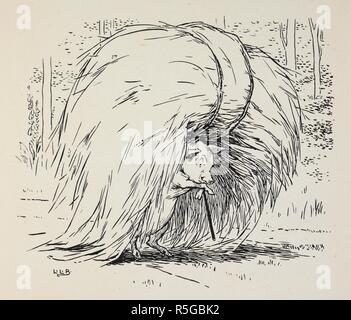 Un cochon porte une grande botte de paille sur le dos, pour construire une maison. L'Oie d'Or Livre : en cours de l'histoire de l'Oie d'Or, les trois ours, les 3 petits cochons, Tom Pouce. Avec de nombreux dessins en couleur et noir et blanc par L. L. Brooke. F. Warne & Co. : London & New York, [1905]. Source : 12812.b.52. Author : Brooke, L. Leslie. Banque D'Images