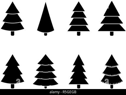 Arbre de Noël noir blanc set illustration vecteur. Arbre de Noël pour les vacances hivernales en modèle plat Illustration de Vecteur