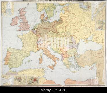 Carte de la guerre de l'Europe et de la Méditerranée. Bartholomew's guerre générale Carte de l'Europe, etc. (une carte politique des nouveaux Etats de l'Europe en 1919, conformément aux traités de Paris, etc.) l'échelle ... 86 miles à 1 pouce. Edinburgh : J. Bartholomew & Co., [1920]. 810 x 640 mm. ; échelle ... 86 miles à 1 pouce. Source : Maps.1035.(166). Banque D'Images