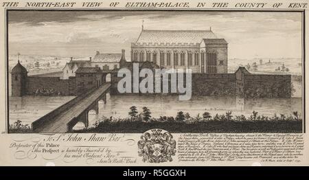 Vue nord-est d'Eltham Palace, dans le comté de Kent. N.E. Voir d'Eltham Palace. 1735. Source : Maps K.Haut.16.52.d. Langue : Anglais. Auteur : SAMUEL BUCK. NATHANIEL BUCK. Banque D'Images