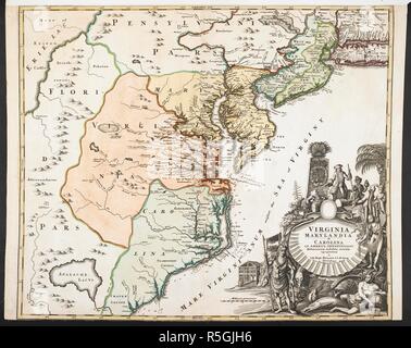 Un 18e siècle plan de la Virginie, du Maryland et de la Caroline du Nord, en Amérique. Virginie, Caroline et Marylandia en Amérique Septentrionali ... un J.B. Homann. Norimbergae, [1720 ?]. Source : Maps K.Top120.14. Auteur : HOMANN, JOHANN BAPTIST. Banque D'Images
