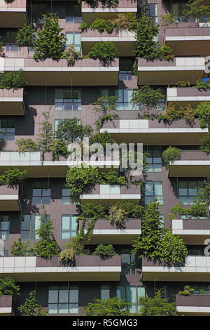 Façade, Bosco Verticale, Twin Tower, une tour verte avec des arbres et arbustes, Milan, Lombardie, Italie Banque D'Images