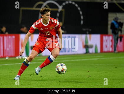 Leipzig, Allemagne - le 15 novembre 2018. Le milieu de terrain de l'équipe nationale de football russe Alexey Miranchuk amical international au cours de l'Allemagne contre la Russie dans le Banque D'Images