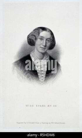 Mlle Evans, à 30. Agathe. Londres : TrÃ¼bner & Co., 1869 [1889 ?]. George Eliot (Mary Anne Evans). (1819-1880). L'écrivain anglais. Portrait. Image réalisée à partir d'Agathe. Publié à l'origine/produit à Londres : TrÃ¼bner & Co., 1869 [1889 ?]. . Source : Ashley 712, frontispice. Langue : Anglais. Auteur : Eliot, GEORGE. Stodart, G. J. Banque D'Images