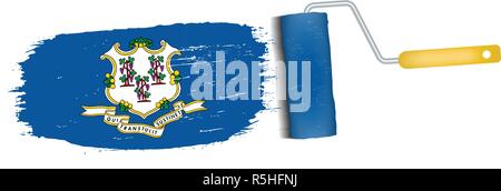 Coup de pinceau avec le Connecticut Drapeau National isolé sur un fond blanc. Vector Illustration. Illustration de Vecteur