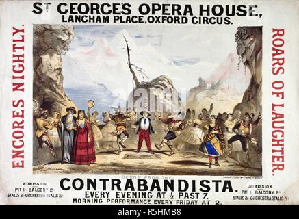 St George's Opera House, le Langham Place, Oxford Circus. Une scène de la 'Contrabadista' dans un paysage, ch. 1868. . Une collection de brochures, prospectus et autres imprimés relatifs aux infirmières de l'entertainment et de la vie quotidienne. Stannard & Dixon, Imp. 7, rue Oxford St. Pologne, c.1868. L'opérette. Sullivan, Arthur, Sir, 1842-1900 ; Burnand, Francis Cowley, Sir, 1836-1917 ; Hamerton, R. J. (Robert Jacob). St George's Opera House était probablement un ancien nom de St George's Hall (Howard, D. Londres théâtres et salles de musique 1850-1950. Londres, 1970). - La contrabandista a été écrit par Franci Banque D'Images