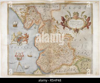 Plan de Lancashire, 1577. L'Atlas de lord Burghley. Des cartes des comtés de l'Angleterre et au Pays de Galles, imprimées et colorées ; à partir de dessins de Christopher Saxton. L'Angleterre [Londres], 1579. Source : Royal 18 D. III f.80. Langue : Anglais. Banque D'Images