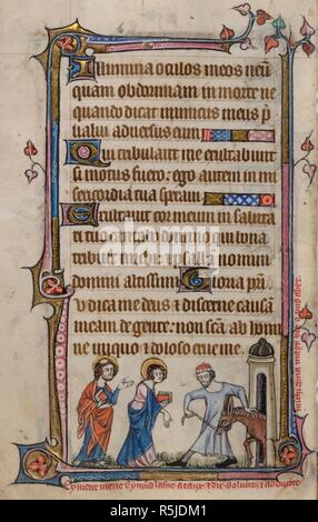 Bas-de-page scene du Christ avec les apôtres. Livre d'heures, l'utilisation de Sarum ('Le Taymouth heures'). L'Angleterre, S. E. ? (Londres ?) ; 2e trimestre du 14ème siècle. Source : Yates Thompson 13, f.113v. Langue : le latin et le français. Banque D'Images