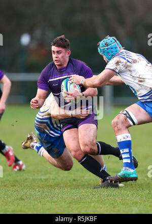 Leicester, Royaume-Uni. 1er décembre 2018. Rugby Union. Leicester v Lions Lions Peterborough rfc. Dan Martin en action pour les Lions de Leicester au cours de la RFU Ligue Nationale 2 Nord match entre Leicester et LIons Lions Peterborough rfc joué à TMDP Park, Yelverton, Leicester. © Phil Hutchison / Alamy Live News Crédit : Phil Hutchinson/Alamy Live News Banque D'Images