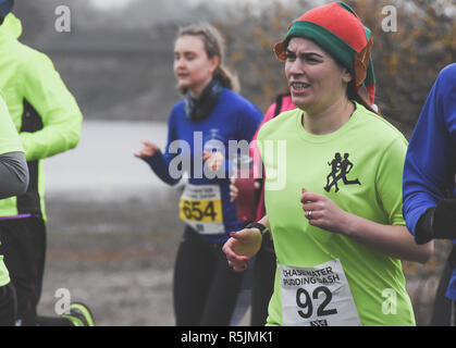 Chasewater, Staffordshire, Royaume-Uni. 1er décembre 2018. Les coureurs participant à la course annuelle de pudding Chrsitmas Crédit : Daniel James Armishaw/Alamy Live News Banque D'Images