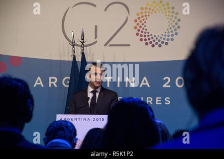 Buenos Aires, capitale fédérale, Argetina. 1er décembre 2018. Le président Frances, Emmanuel Macron, lors d'une conférence de presse lors du sommet des dirigeants du G20 s'est tenue à Buenos Aires, Argentine. Credit : Roberto Almeida Aveledo/ZUMA/Alamy Fil Live News Banque D'Images