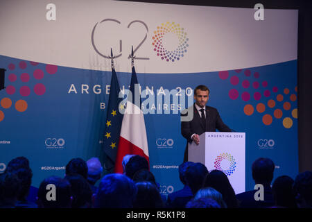 Buenos Aires, capitale fédérale, Argetina. 1er décembre 2018. Le président Frances, Emmanuel Macron, lors d'une conférence de presse lors du sommet des dirigeants du G20 s'est tenue à Buenos Aires, Argentine. Credit : Roberto Almeida Aveledo/ZUMA/Alamy Fil Live News Banque D'Images