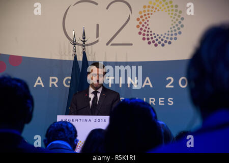 Buenos Aires, capitale fédérale, Argetina. 1er décembre 2018. Le président Frances, Emmanuel Macron, lors d'une conférence de presse lors du sommet des dirigeants du G20 s'est tenue à Buenos Aires, Argentine. Credit : Roberto Almeida Aveledo/ZUMA/Alamy Fil Live News Banque D'Images